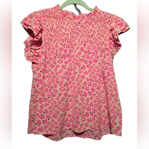 THML EUC Small Pink Floral Smocked Blouse PTP 19